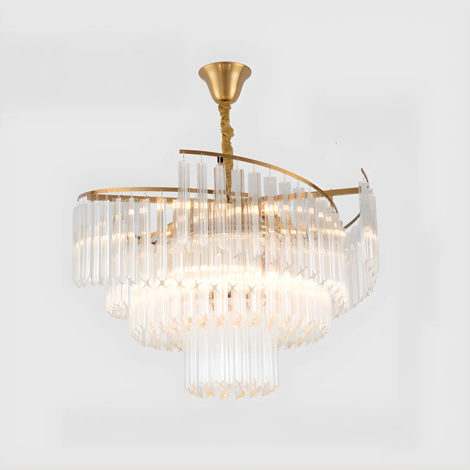Modern Tier Round Gold Crystal Chandelier Height Adjustable
