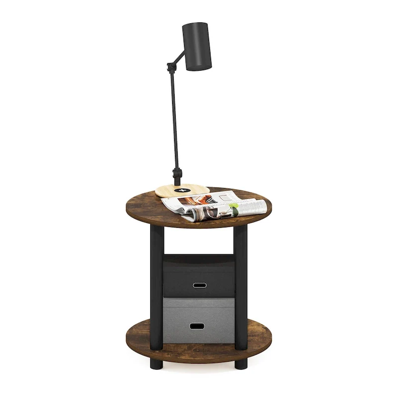 2-Tier Round End Table, Marble White