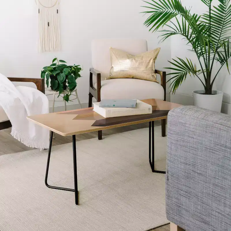 Gold Rectangle Coffee Table, 4-Leg Style, 1-Person Assembly