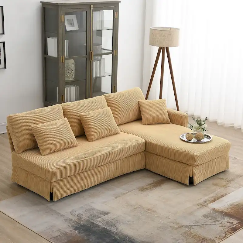 Yellow 87  L-Shaped 3-Seater Sofa with Reversible Chaise and 3 Cushions, Space-Saving Design for Living Room