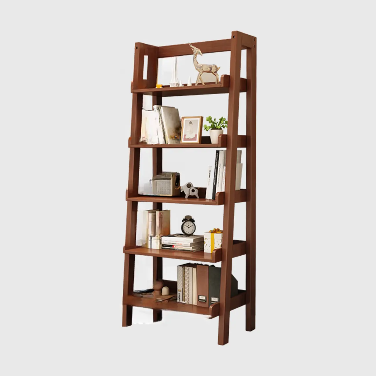 Scandinavian Rectangle Wood 5-Tier Ladder Bookcase