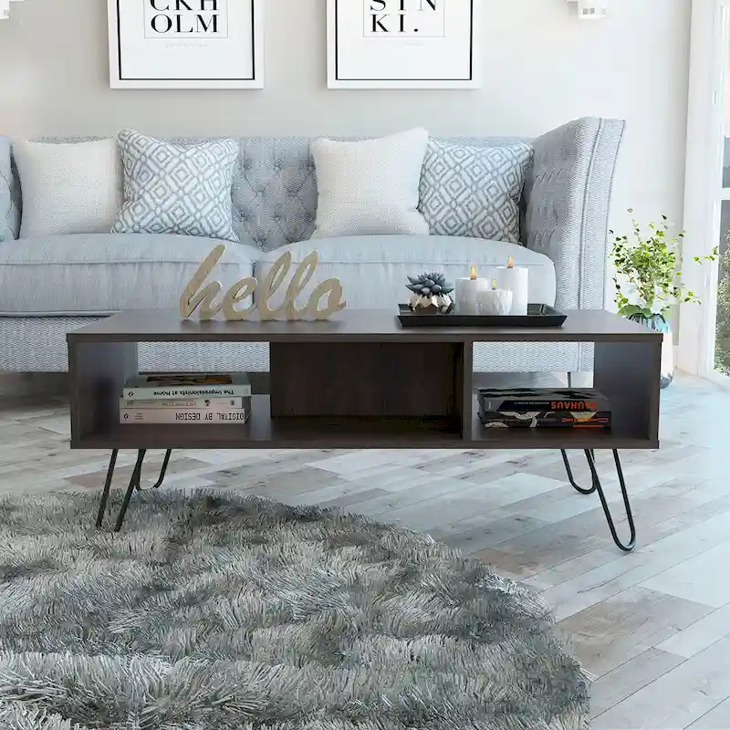 White Rectangle Coffee Table with 2 Open Shelves