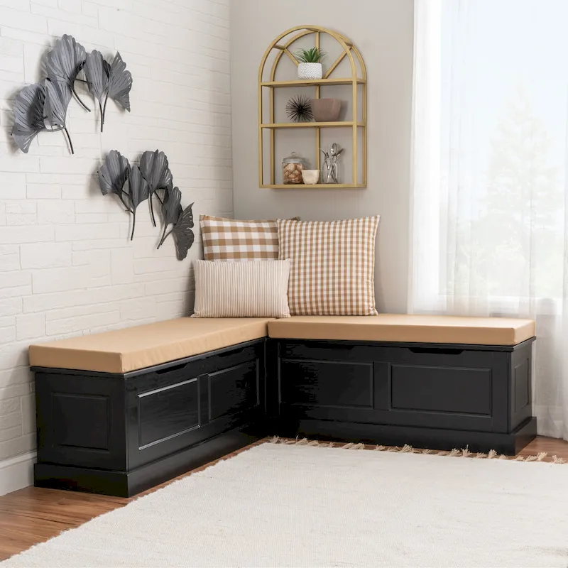 Josie Black Backless Wooden Nook with Cushion Set