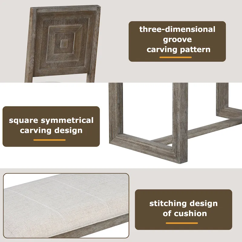 6 Piece Dining Table Chair Set, Wooden Kitchen Furniture Set with Acacia Wood Rectangular Table, 4 Chairs and 1 Bench