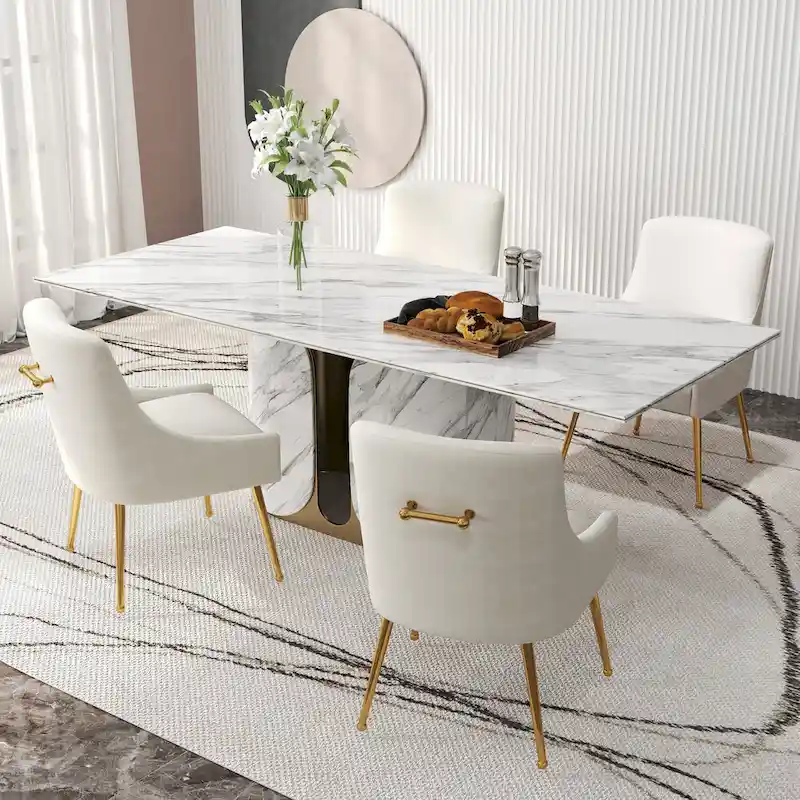 Velvet Upholstered Dining Chair Set of 4, Modern Glam Armless Side Chair