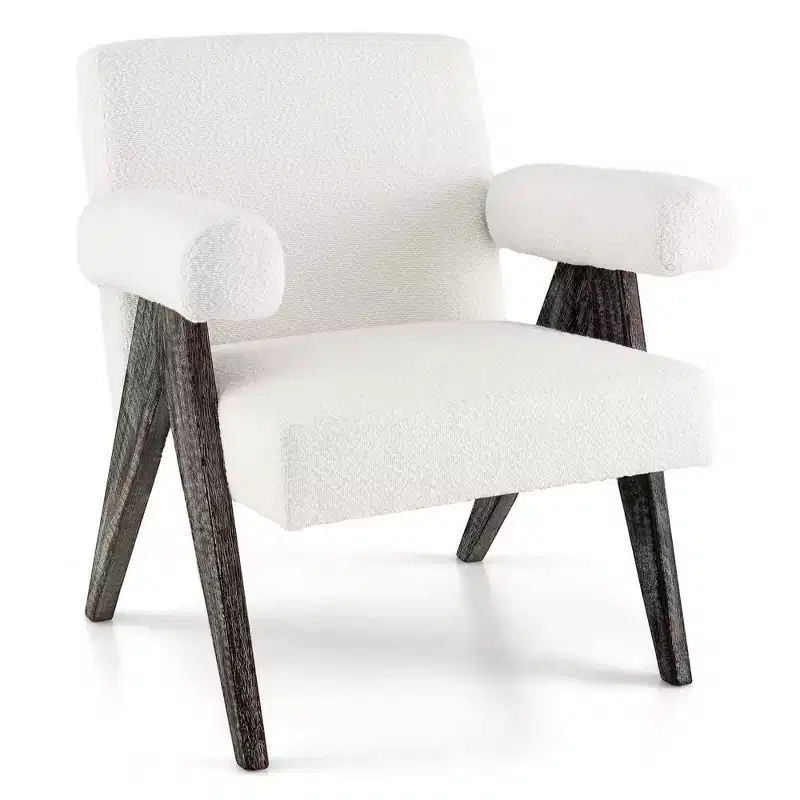 Costway 1/2 PCS Upholstered Armchair Modern Accent Chair with Natural Rubber Wood Legs