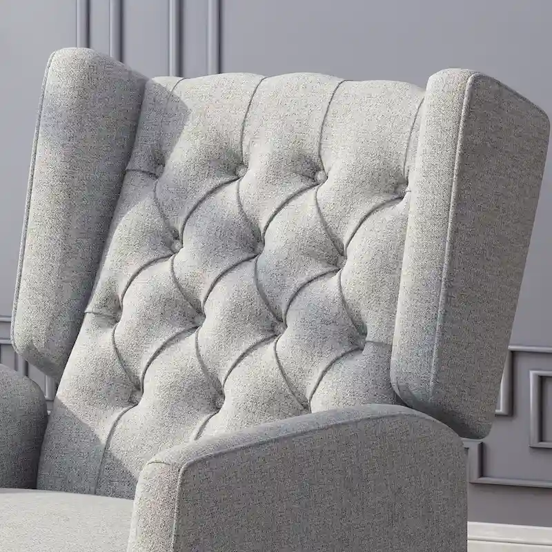 Grey Fabric Mid-Century Upholstered Wingback Push-Back Recliner with Footrest and Button-tufted Backrest