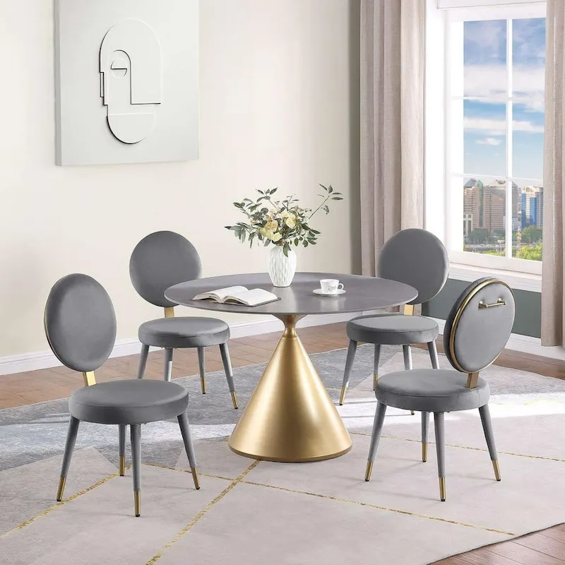 Modern Round Dining Table with Gold Metal Base