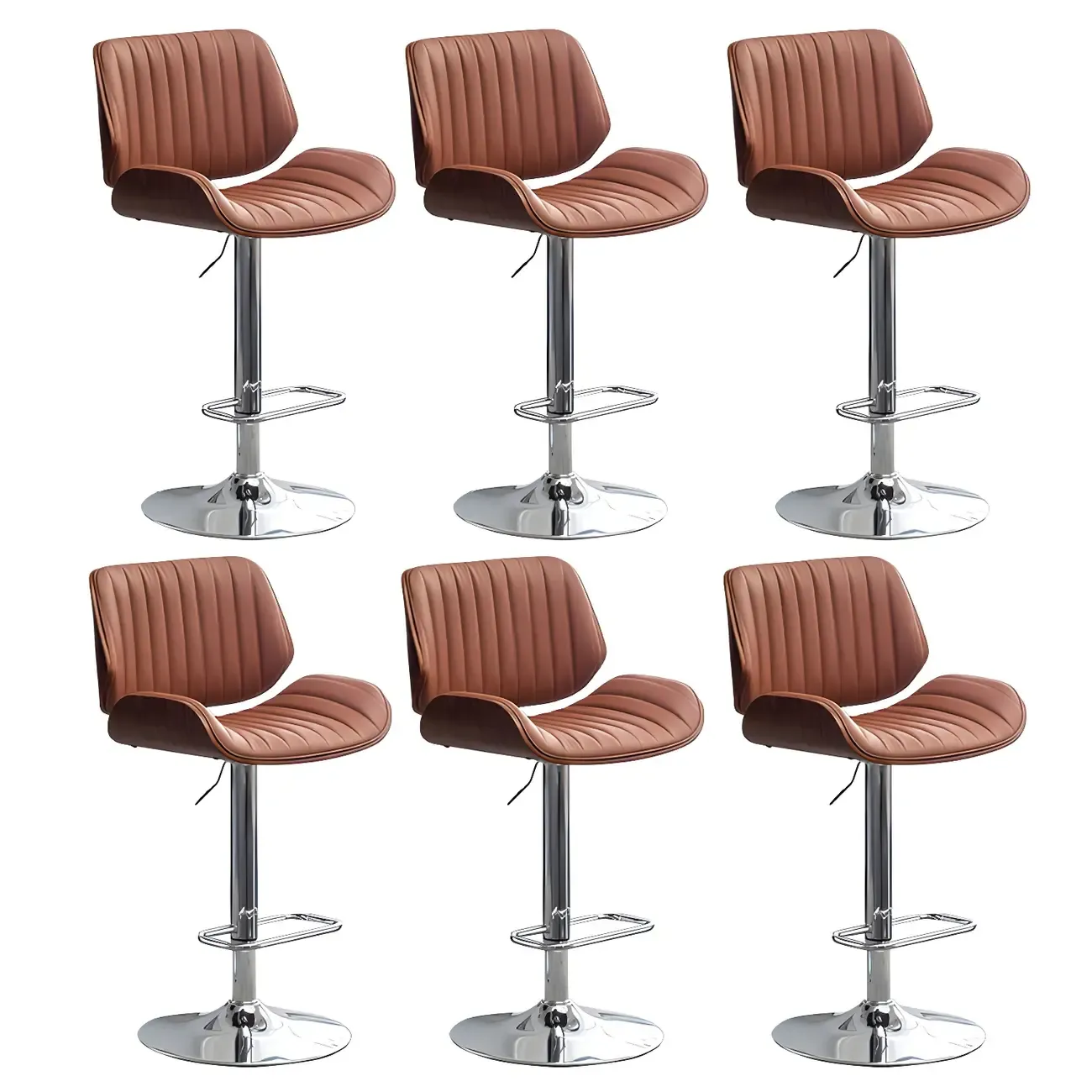 Elegant Wood Leather Red Swivel Adjustable Bar Stool