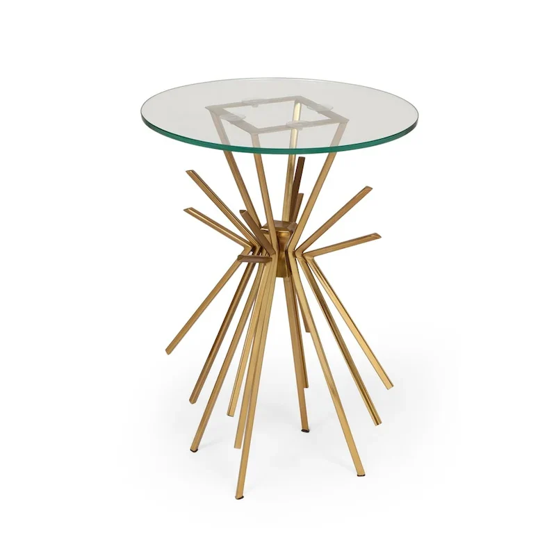 Helios Modern Glam Handcrafted Sunburst Accent Table with Tempered Glass Top by Christopher Knight Home