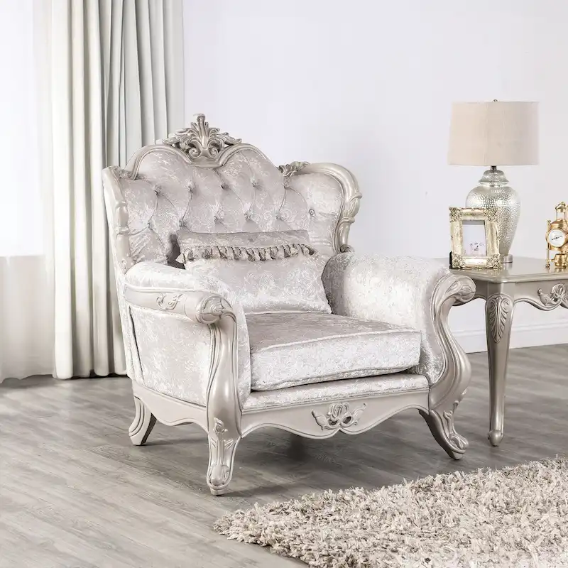 Off-White / Black Wingback Accent Chair, Button-Tufted, Single Seat