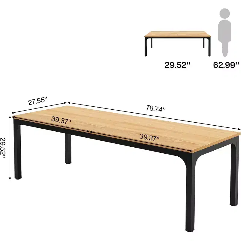 Lantine 78.7-Inch Long Dining Table for 6-8 People, Industrial Rectangle Rustic Dinner Table with Heavy Duty Metal Legs, Natural
