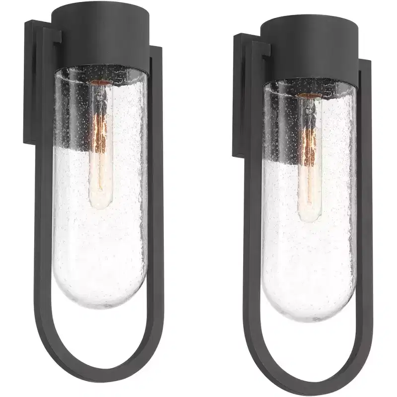 Possini Euro Design Villa Lane 18 1/2 High Modern Outdoor Wall Light Fixture Mount Porch House Exterior Set of 2 Weatherproof Black Clear Glass Shade