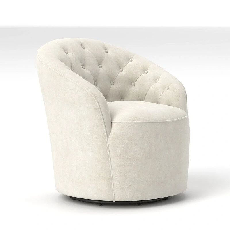 Velvet Upholstered 360 Degree Swivel Barrel Chair with Button Tufted Back