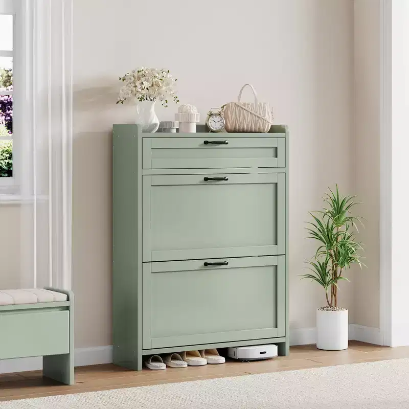 Shoe Cabinet for Entryway  [Number] Flip Drawers & Top Drawer, Wood Hidden Storage, Freestanding Narrow Organizer for Hallway, Living Room
