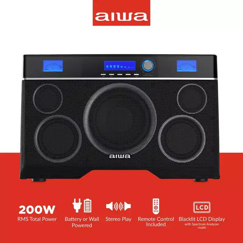 Aiwa Exos-10 Bluetooth Stereo Speaker With Lcd Display & Carry Strap Included, Ideal For Outdoor & Indoor Adventures