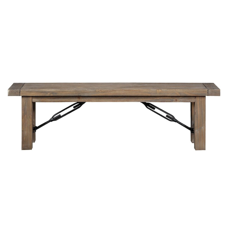 Acacia Wood Bench with Thick Block Legs, Brown