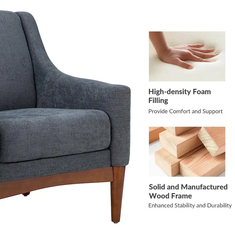 Francis Mid-century Modern Upholstered Armchair with Sloped Arms and Solid Wood Legs