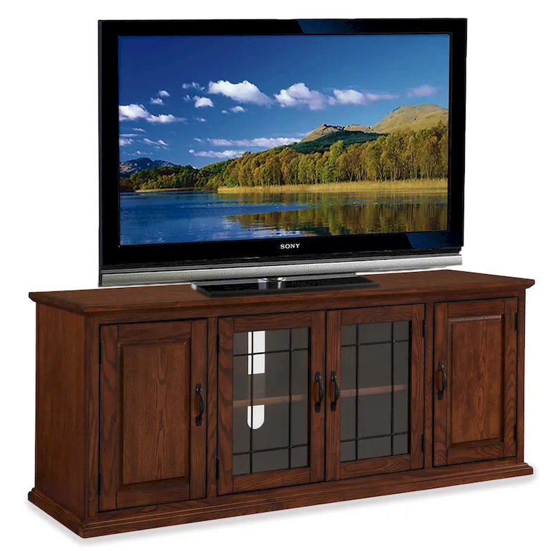 Leick Home 80360 Burnished Oak Leaded Glass TV Stand