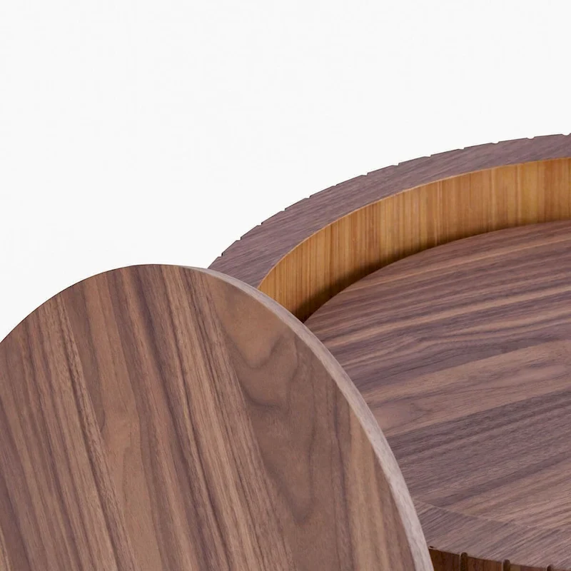 2-Piece Barrel Nested Coffee Table Set, Walnut/Black, Removable Top