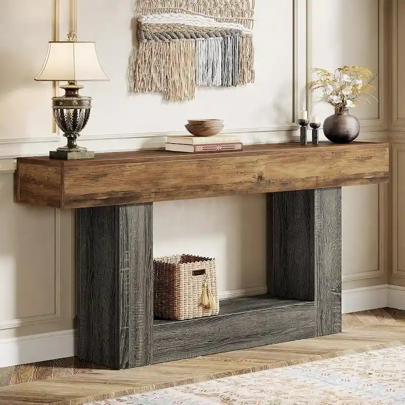 Farmhouse 2-Tier Entryway Table for Living Room, Hallway, Foyer