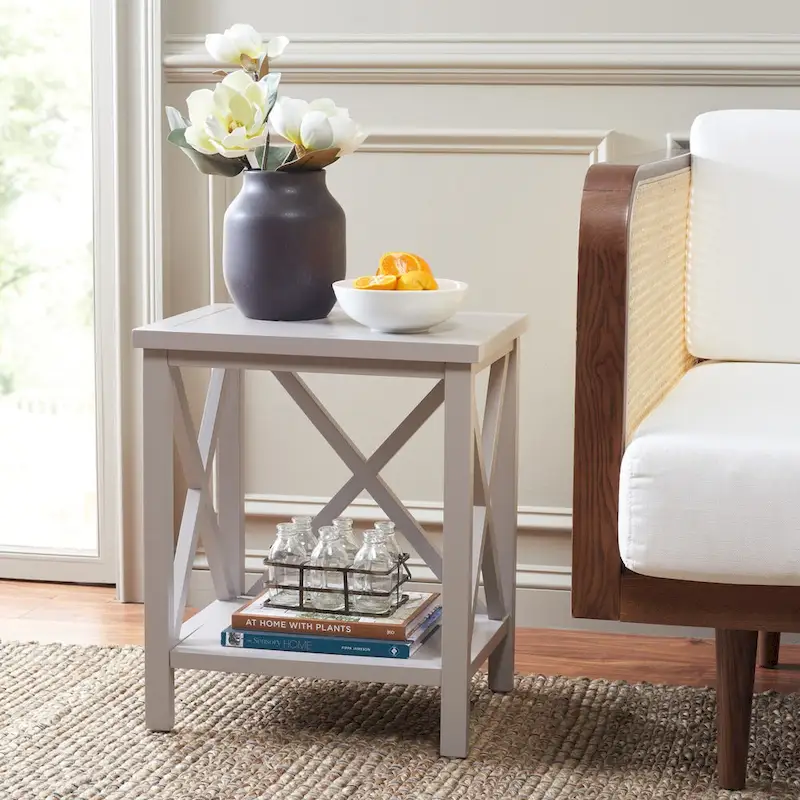 White Cross Back End Table - 18.1 x 13.4 x 21.5