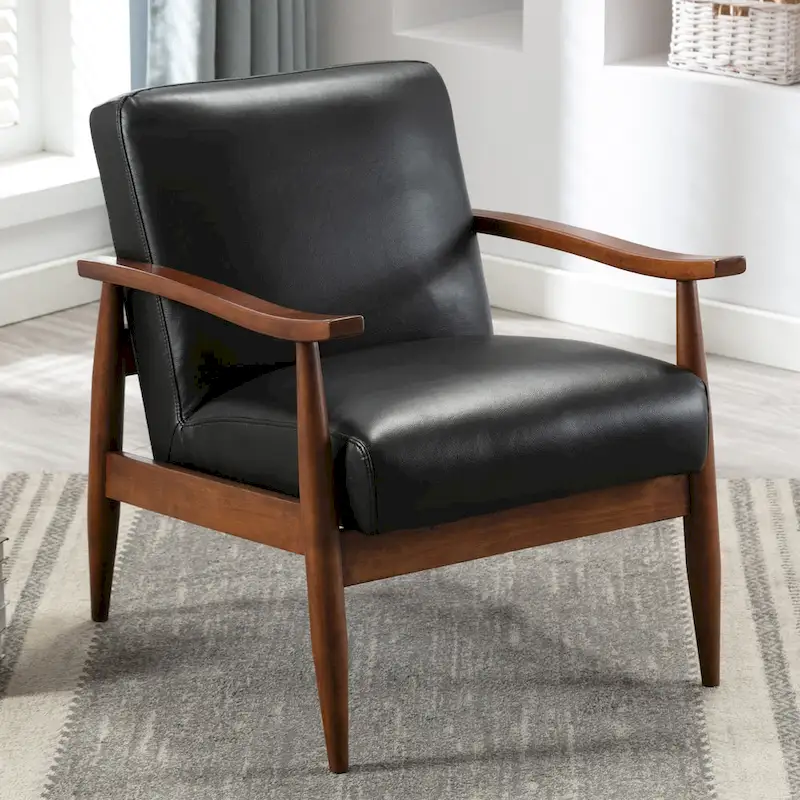 Anna Faux Leather Wood Base Accent Chair