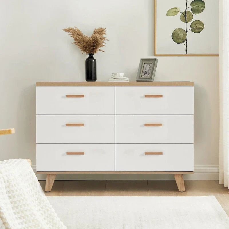 Modern White Oak Storage Solid Wood Drawer Dresser Side Cabinet