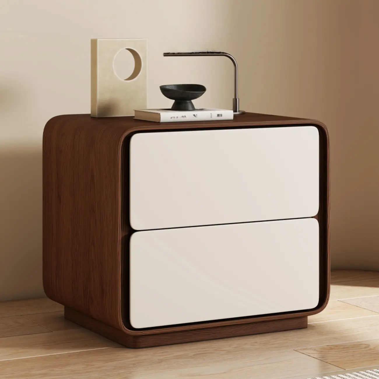 Modern Faux Leather Wood Top 2 Drawers Nightstand
