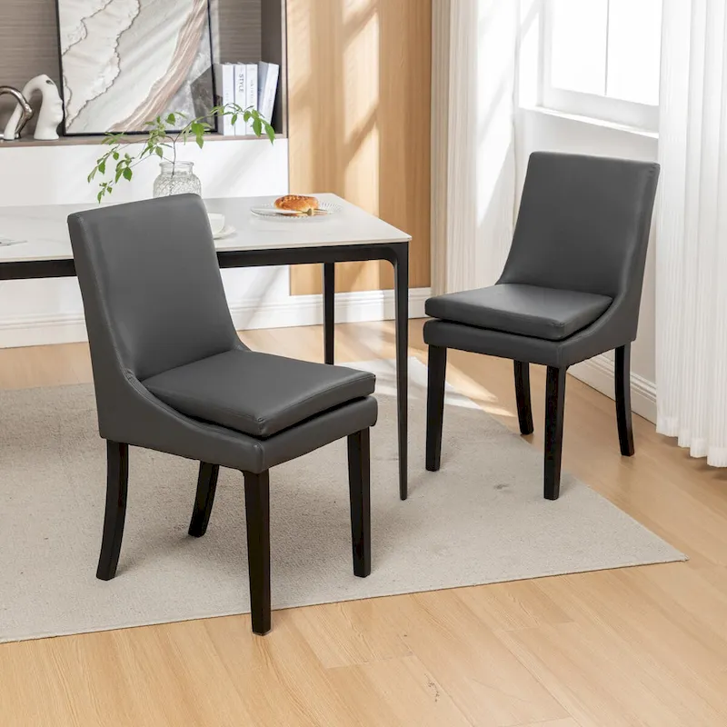 Modern Dining Chairs Set of 2, Upholstered Kitchen & Dining Room Chairs with Solid Wood Legs,Tufted Linen Fabric Chairs