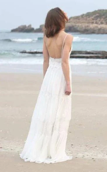 Spaghetti Sleeveless Chiffon Beach Boho Wedding Dress