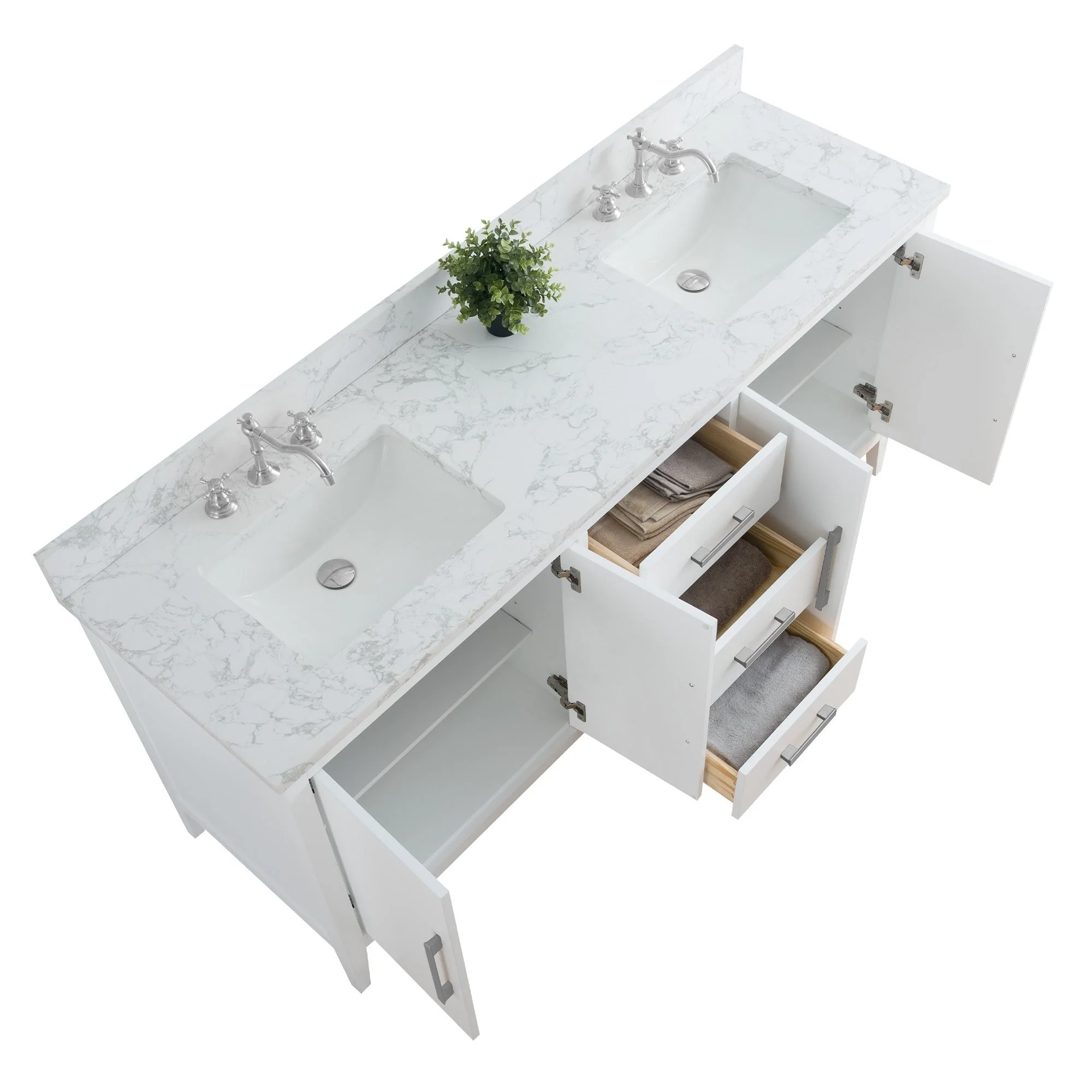 Vanity Art 72 Double Sink Bathroom Vanity Cabinet with Engineered Marble Top