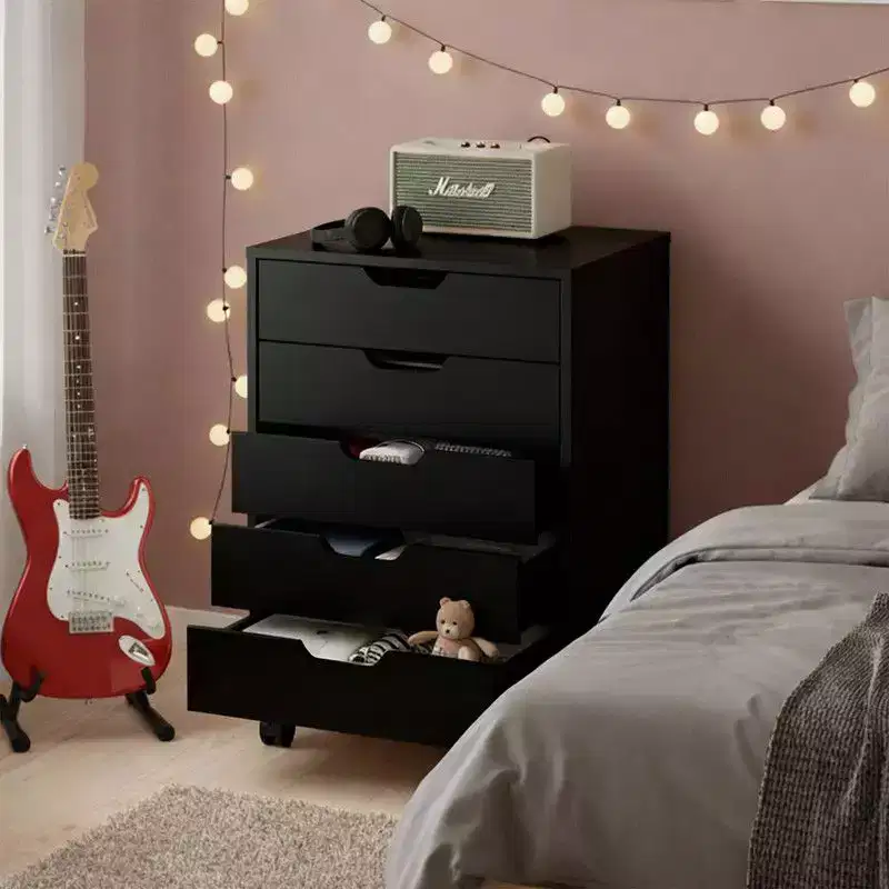 Karl Home5 Drawer Wooden File Cabinet Black Finish Cutout Handle Design