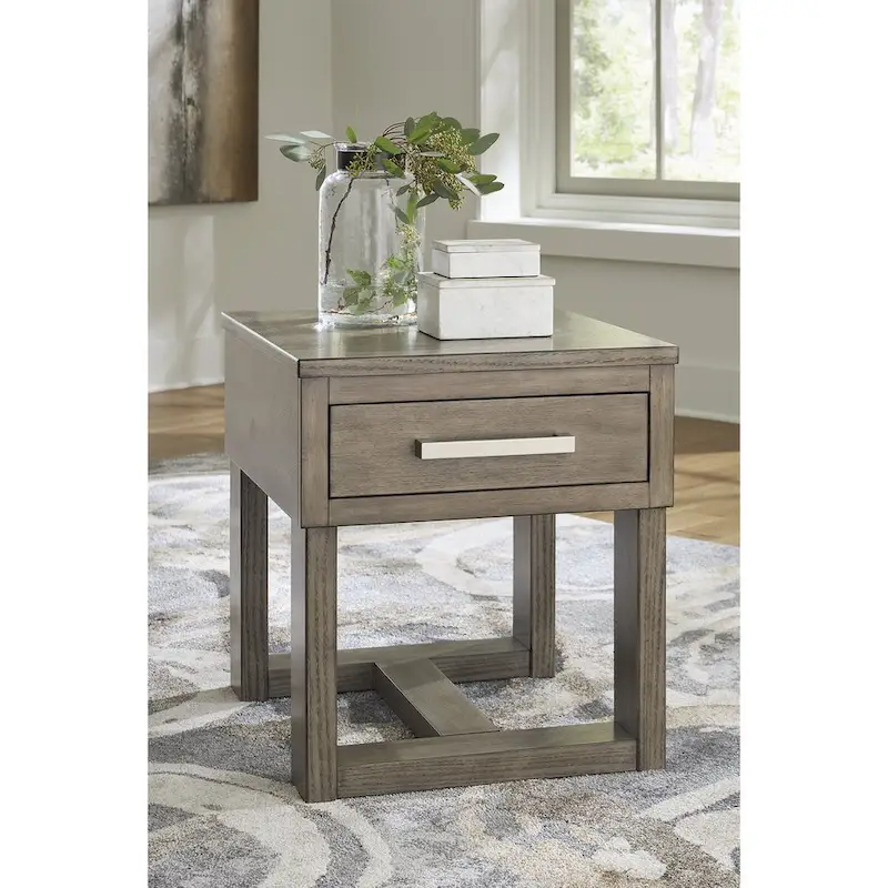 Grayish Brown/White Veneer End Table – Single