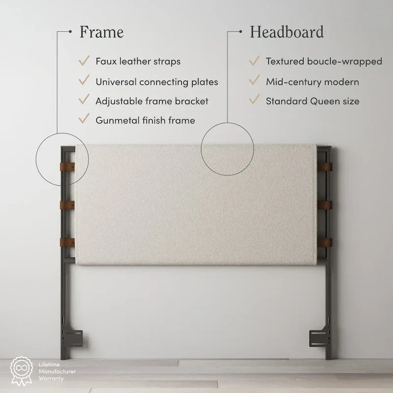 Nathan James Aspen Bed Headboard, Boucle Upholstered Headboard with Matte Metal Frame