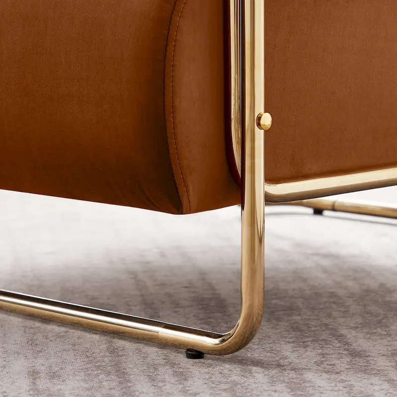 VANOMi 31 Wide Futuristic Velvet Armchair With Glossy Gold Frame Cylindrical Backrest