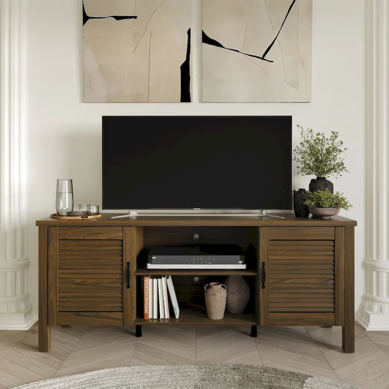 Brown / Grey / Light Oak | Louvered TV Stand Console | Fits up to 60