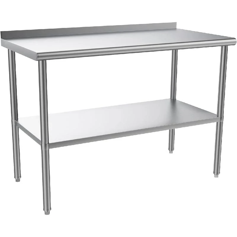 Silver Stainless Steel Commercial Kitchen Prep Table with Undershelf – 4 Sizes