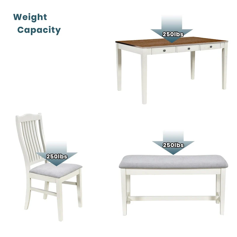 6-Piece Wood Dining Table Set with 4 Chairs and Bench