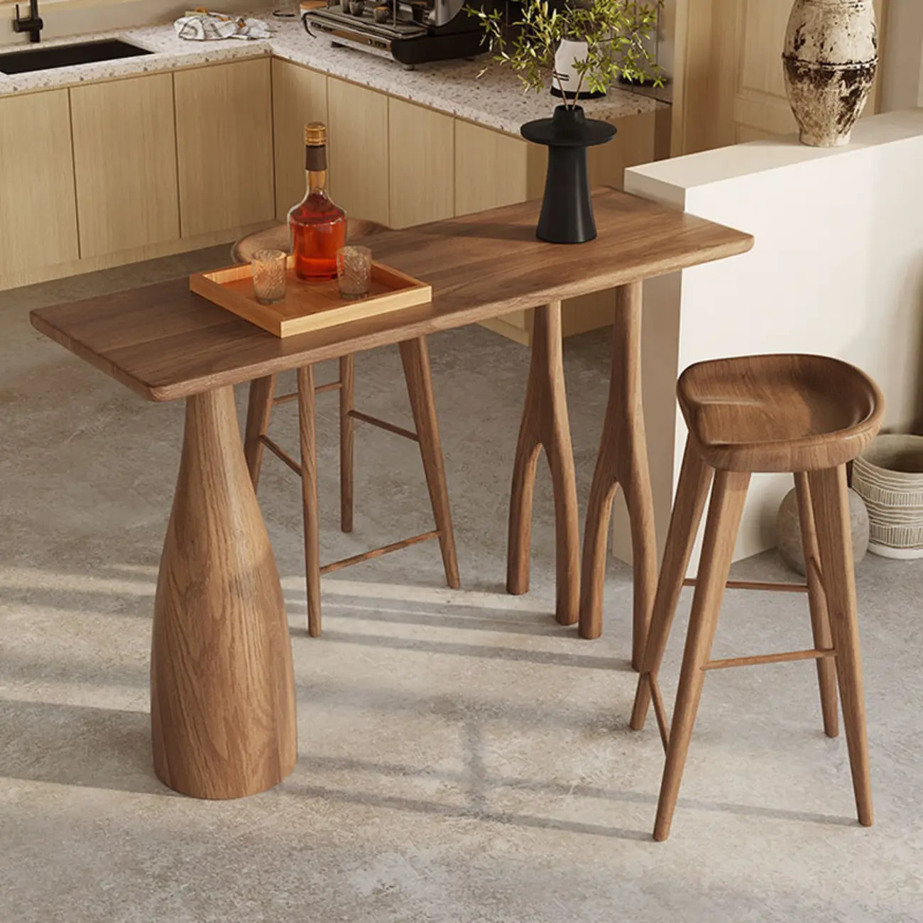 Stylish Brown Natural Wooden Bar Table for Home Bistro