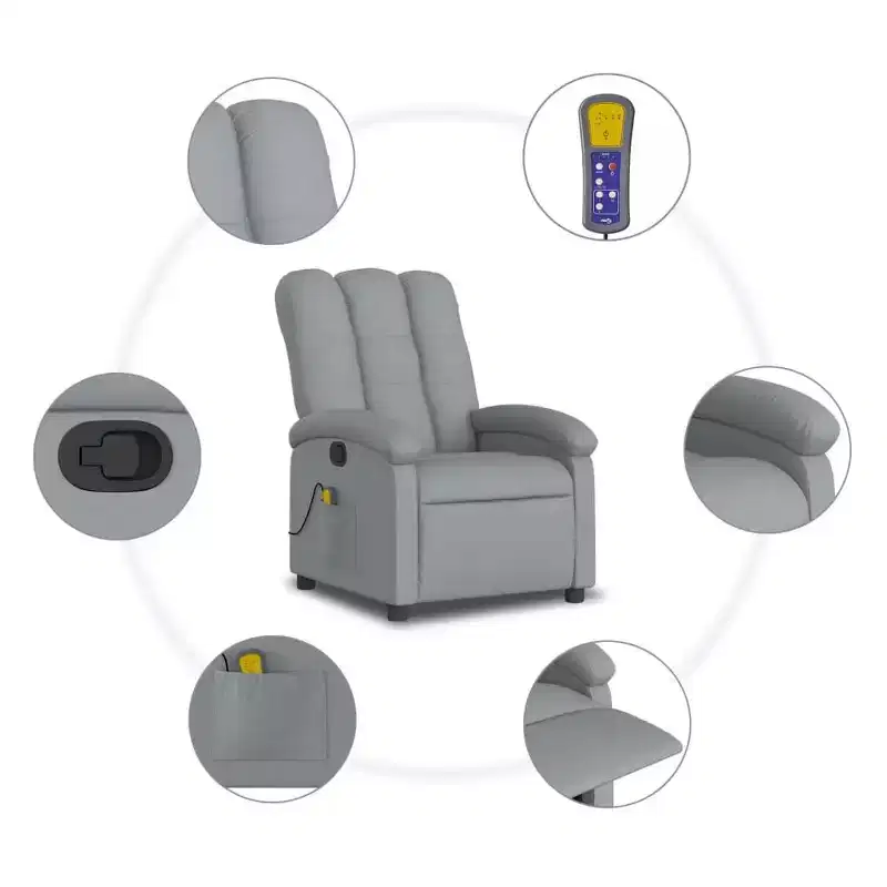Light Gray Fabric Manual Push-Back Massage Recliner Chair, 1-Seat