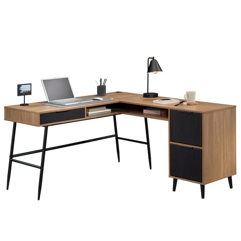 Classic Cherry L-Shaped Home Office Desk for 1 Person