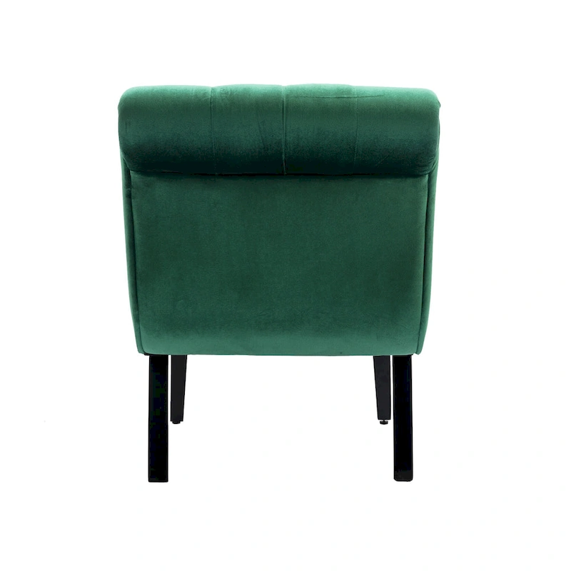 Velvet Armless Accent Chair with Wooden Legs and Thick Cushioned Seat