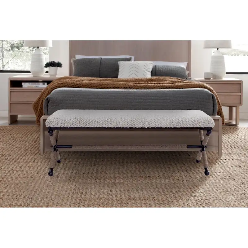 48-Inch Double Bench with Boucle Upholstered Seat and Metal X Base