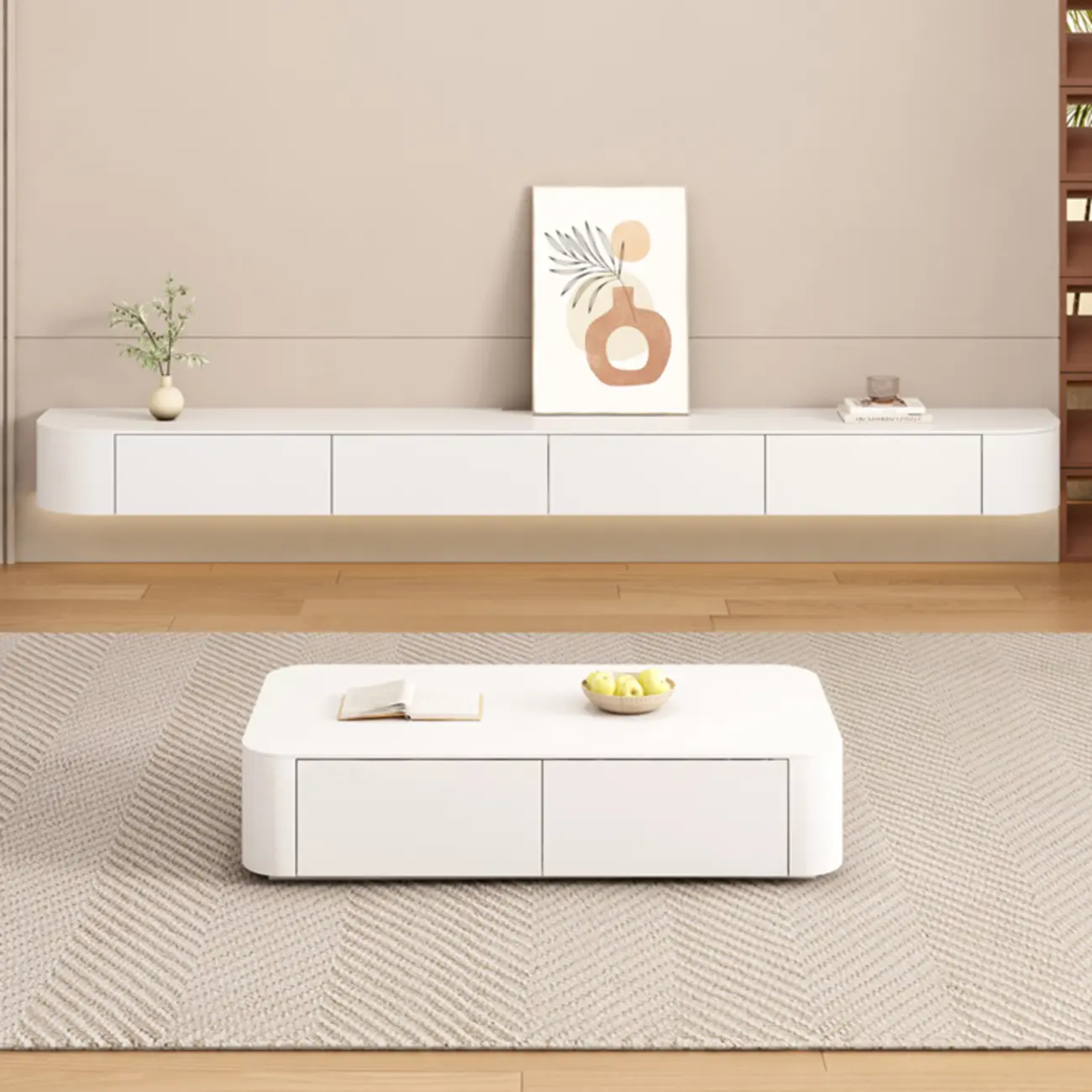 71 Contemporary Grey Stone Floating TV Stand with Cabinet