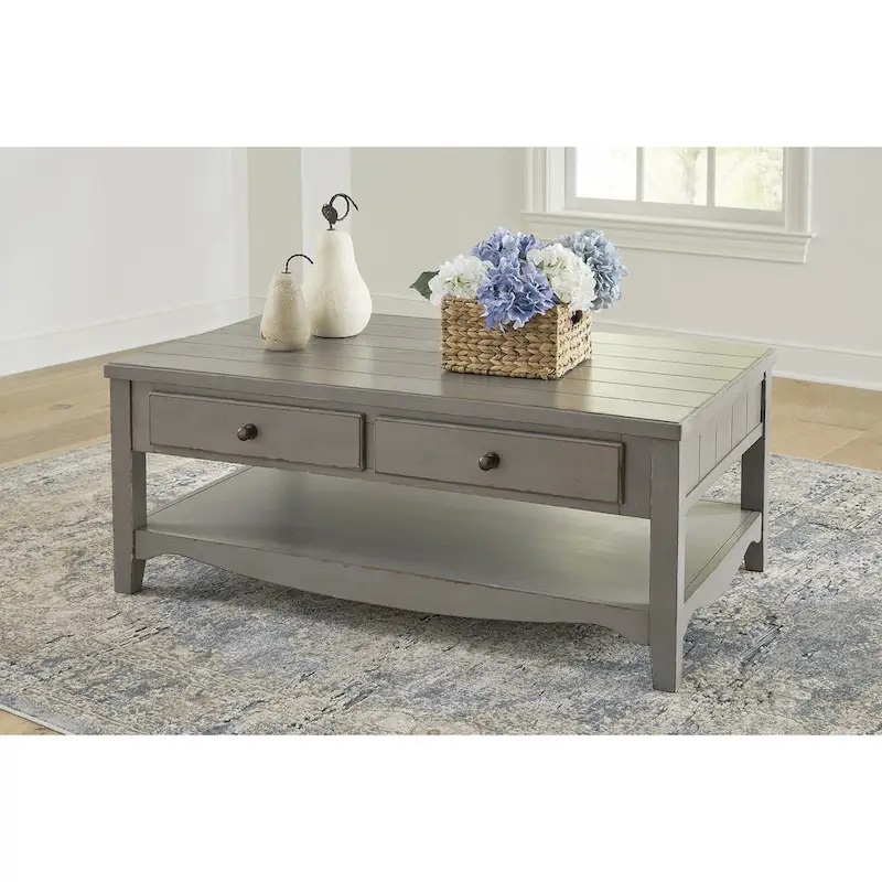 Antique Grey Rectangular Coffee Table, French Farmhouse Style