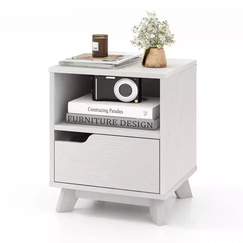 Costway 1/2 PCS Nightstand Sofa Side End Table with Storage Shelf & Drawer Space-Saving White