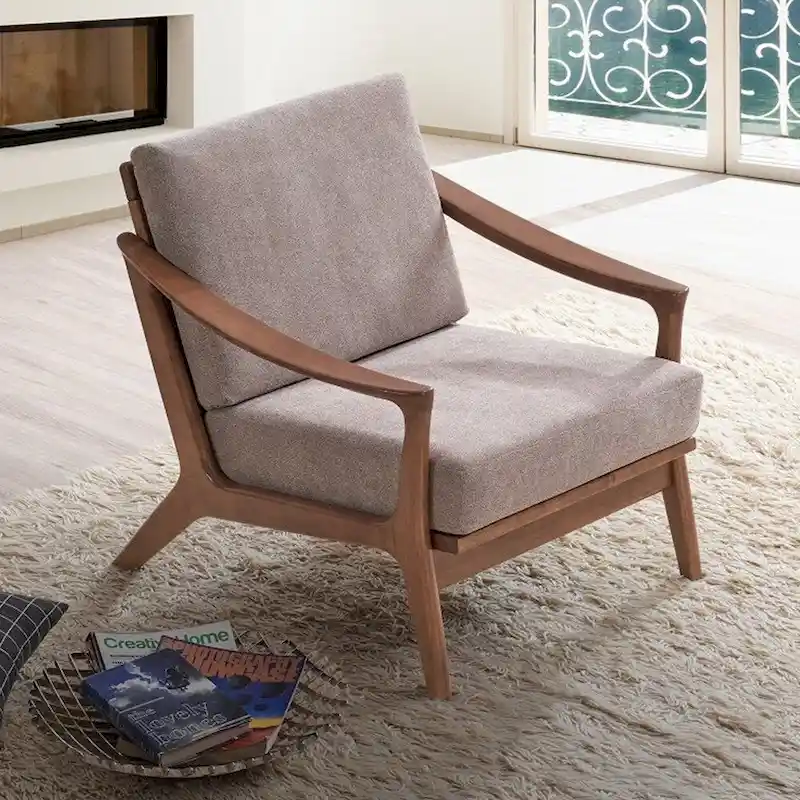 Wooden Accent Chair with Removable Cushion in Light Brown and Brown