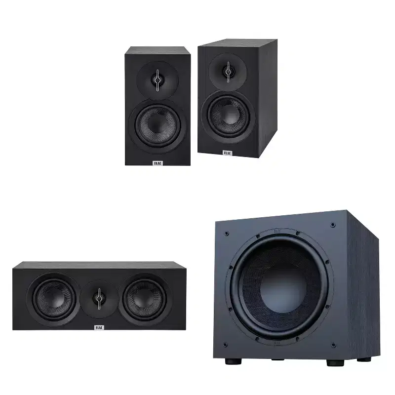 Elac Debut 3.0 Bookshelf Package Black With Debut 10 Inch Subwoofer And Debut Center Channel
