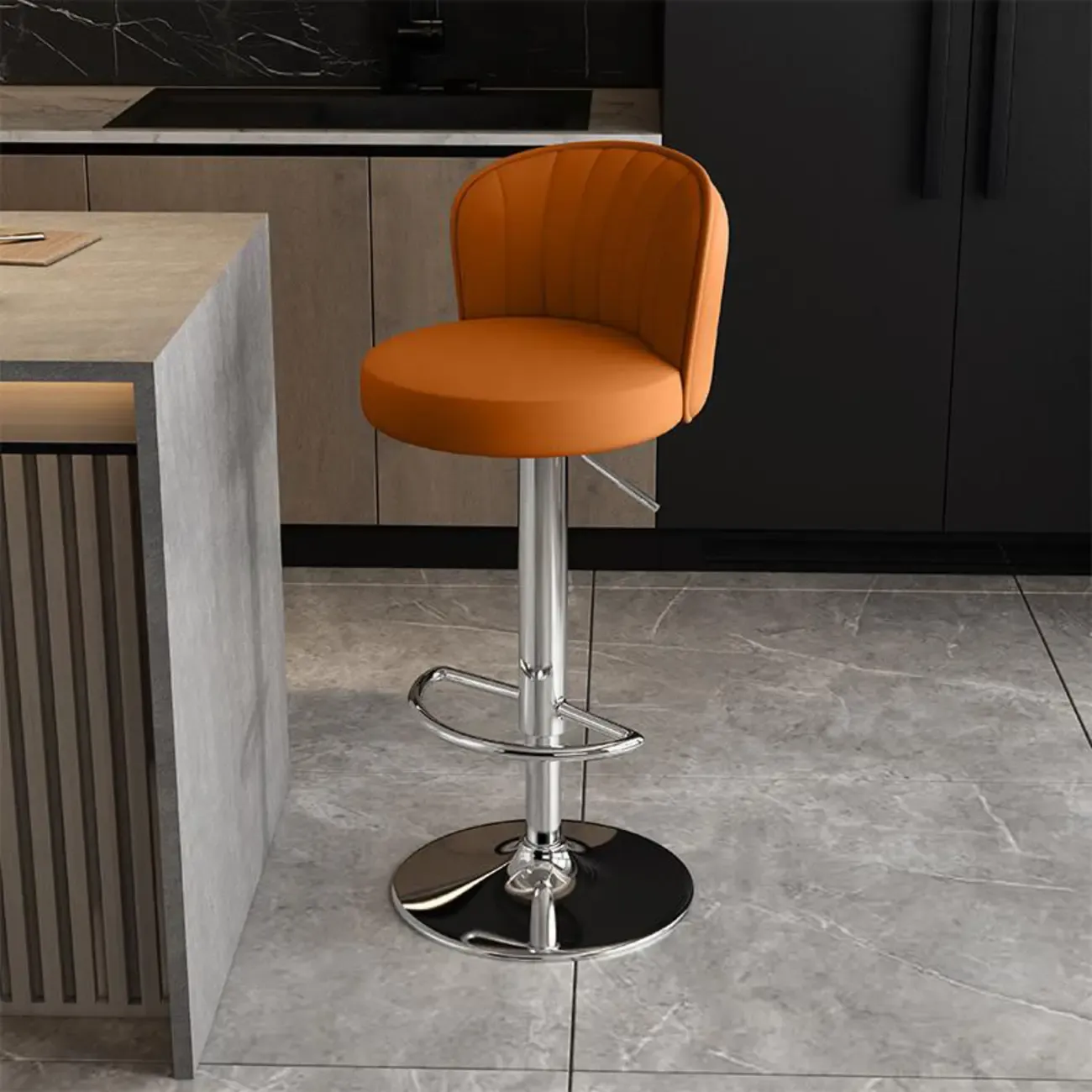 Modern Leather Adjustable Swivel Bar Stools with Back